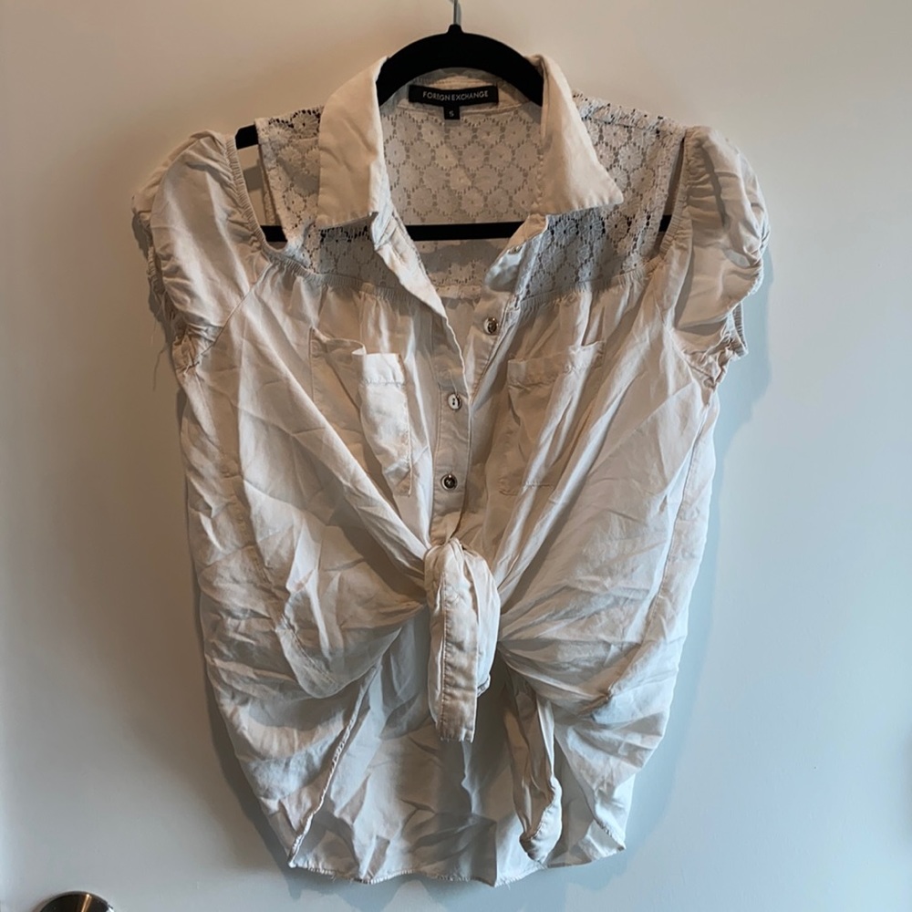 Foreign Exchange Cold Shoulder Button Down Top